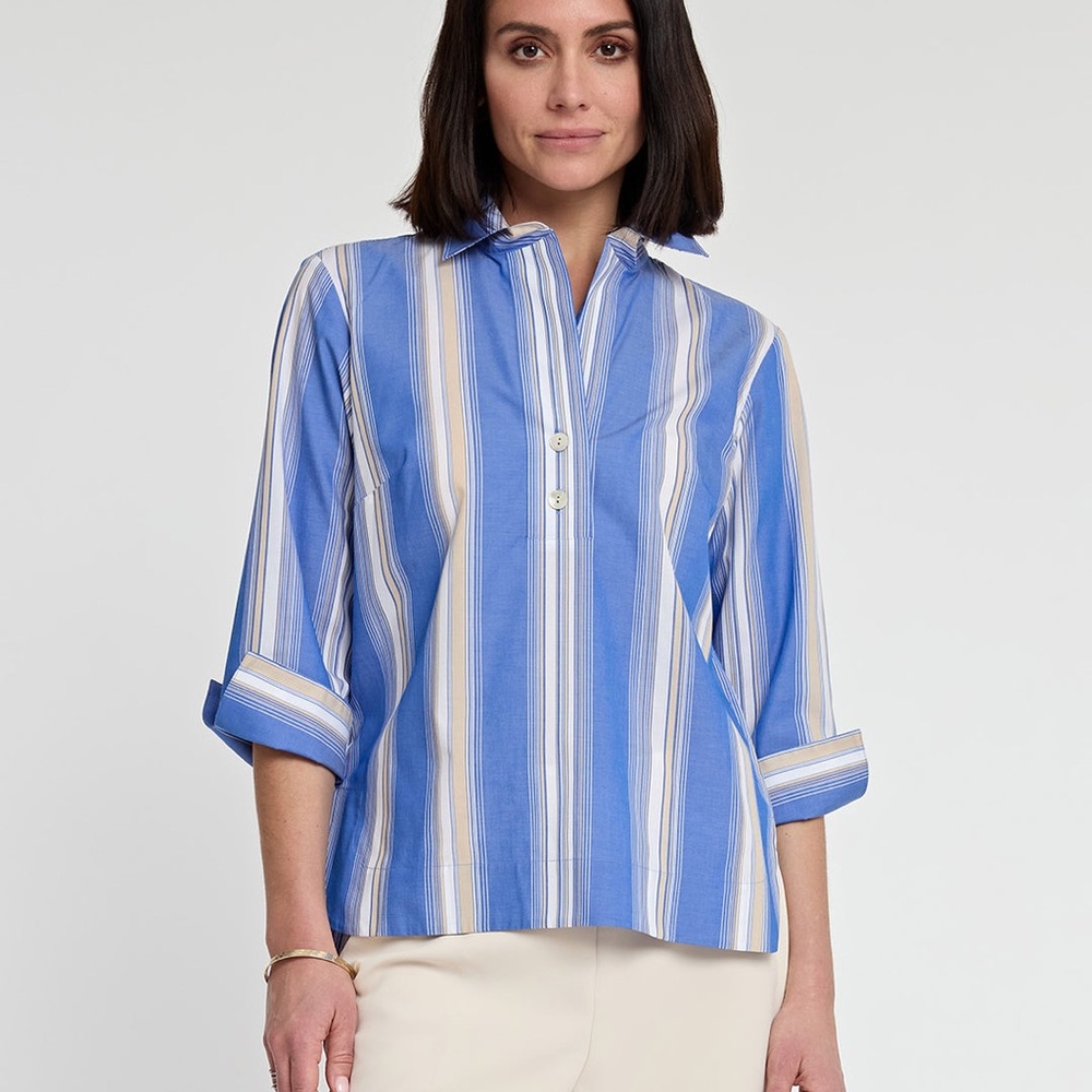 $280 HINSON WU size S Aileen 3/4 Sleeve Awning Stripe Top Electric Blue Multi